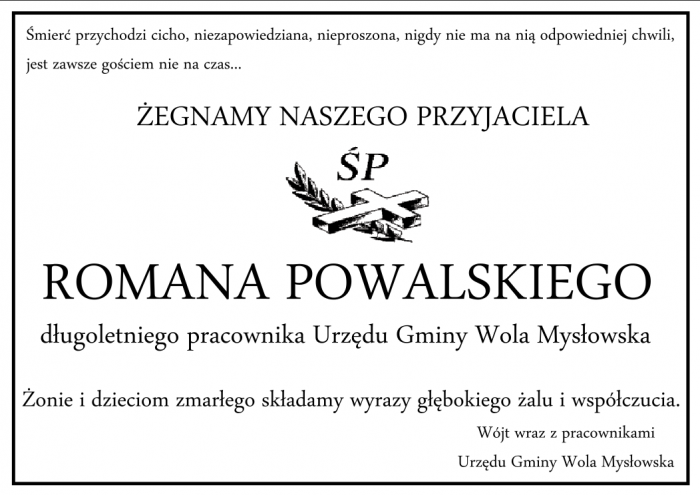 kondolencje Śp. Roman Powalski